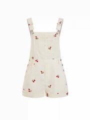 Corduroy Cherry Embroidery Buckle Up Romper