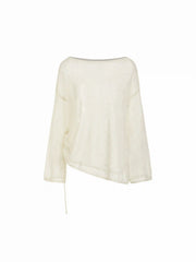 Knit Boat Neck Drawstring Split Bell Sleeve Top