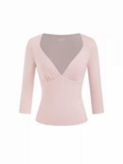 Sweetheart Neck Ruched Modal 3/4 Long Sleeve Tee