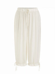 Chiffon Mid Rise Lace Trim Cropped Bloomer Trousers Curve & Plus