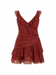 Cherry Ruched Ruffle Hem Tiered Mini Dress Curve & Plus
