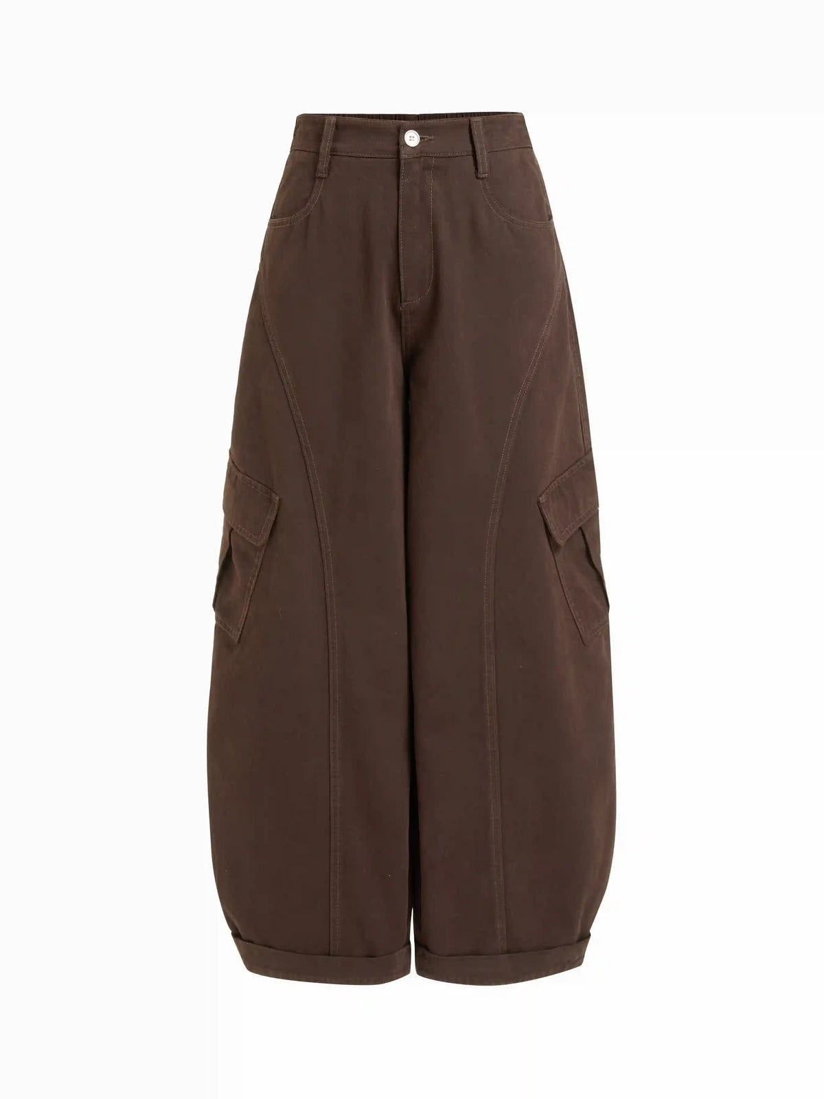 Cotton-blend Mid Rise Pocket Barrel-leg Trousers