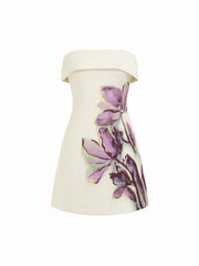 Satin Floral Strapless A-line Mini Dress