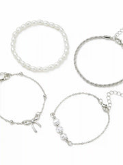 5 PCS BOWKNOT & FAUX PEARL BRACELET SET