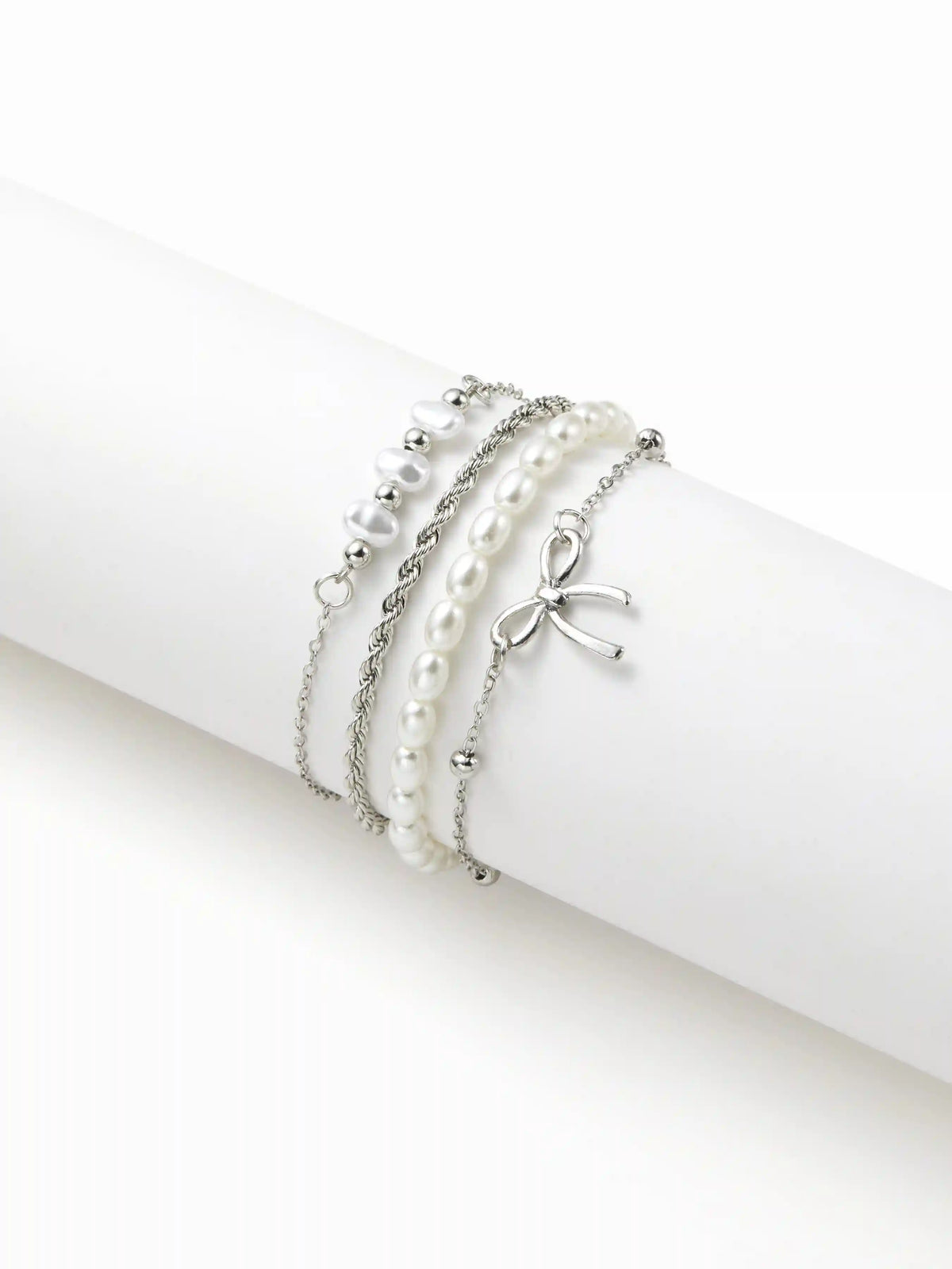 5 PCS BOWKNOT & FAUX PEARL BRACELET SET