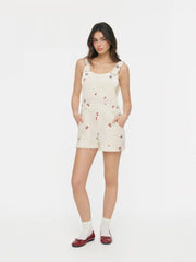 Corduroy Cherry Embroidery Buckle Up Romper
