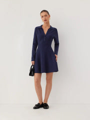Knit Collar Button A-line Mini Dress
