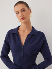 Knit Collar Button A-line Mini Dress