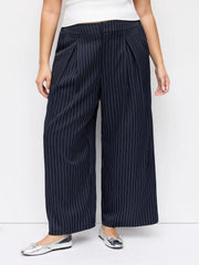 Mid Rise Stripe Pleated Wide Leg Trousers Curve & Plus