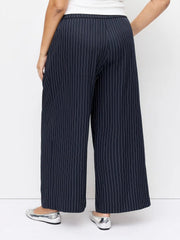 Mid Rise Stripe Pleated Wide Leg Trousers Curve & Plus
