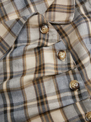 Plaid Asymmetrical Neck Ruched Short Sleeve Blouse