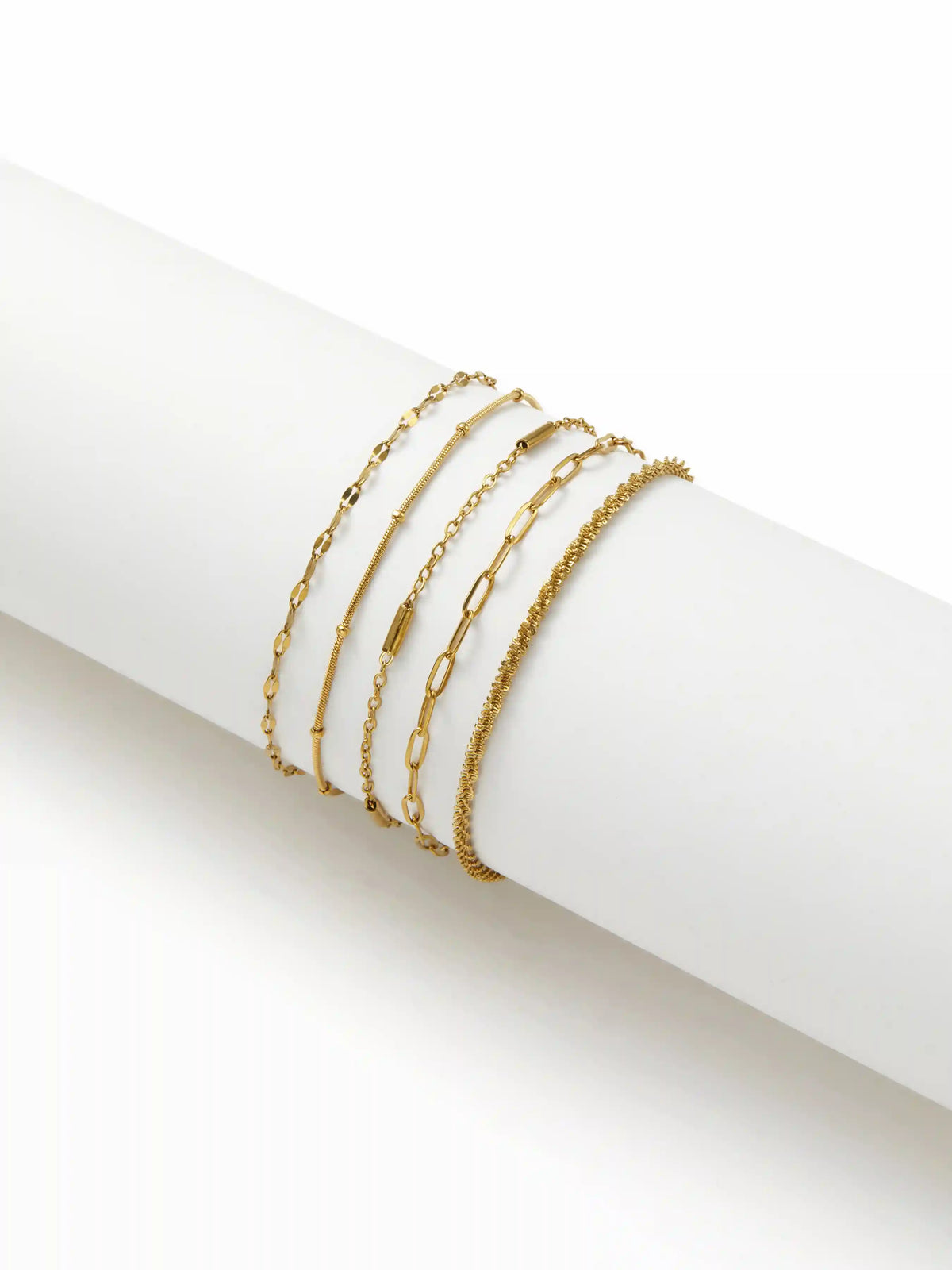 5 PCS 18K GOLD PLATED STAINLESS STEEL CHAIN BRACELET SET