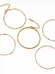 5 PCS 18K GOLD PLATED STAINLESS STEEL CHAIN BRACELET SET