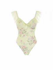 Floral Sweetheart Neck Ruffled Strap One Piece Swimsuit