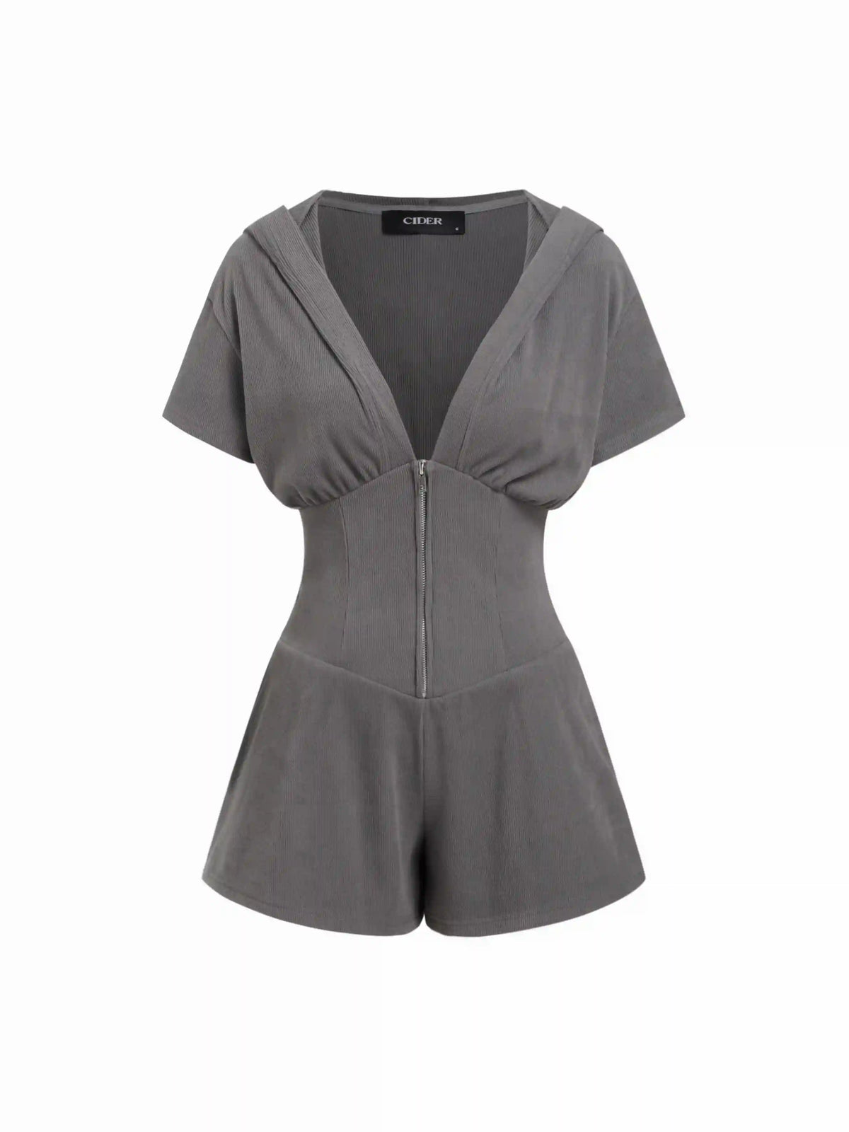 Textured V-neck Ruched Front Romper