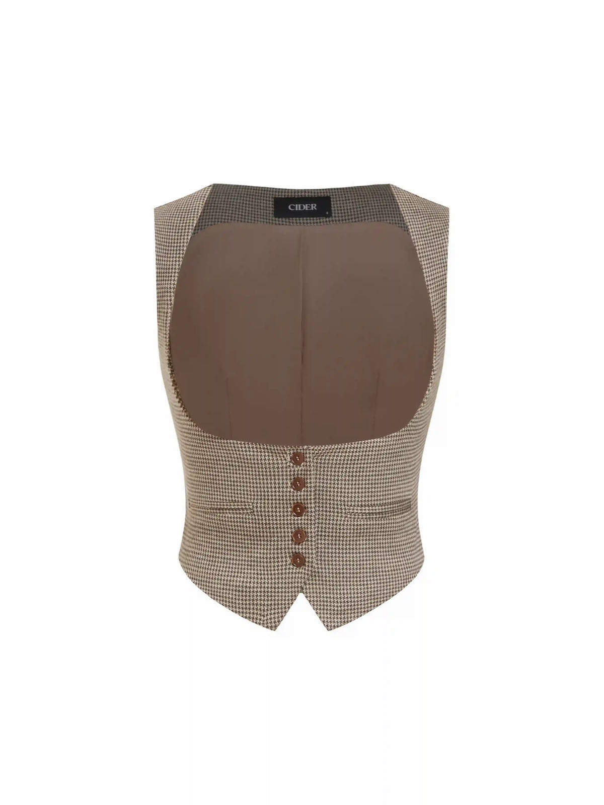 Jacquard Houndstooth Square Neck Crop Blazer Vest