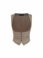 Jacquard Houndstooth Square Neck Crop Blazer Vest
