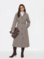 Houndstooth Oversized Trench Coat With Belt