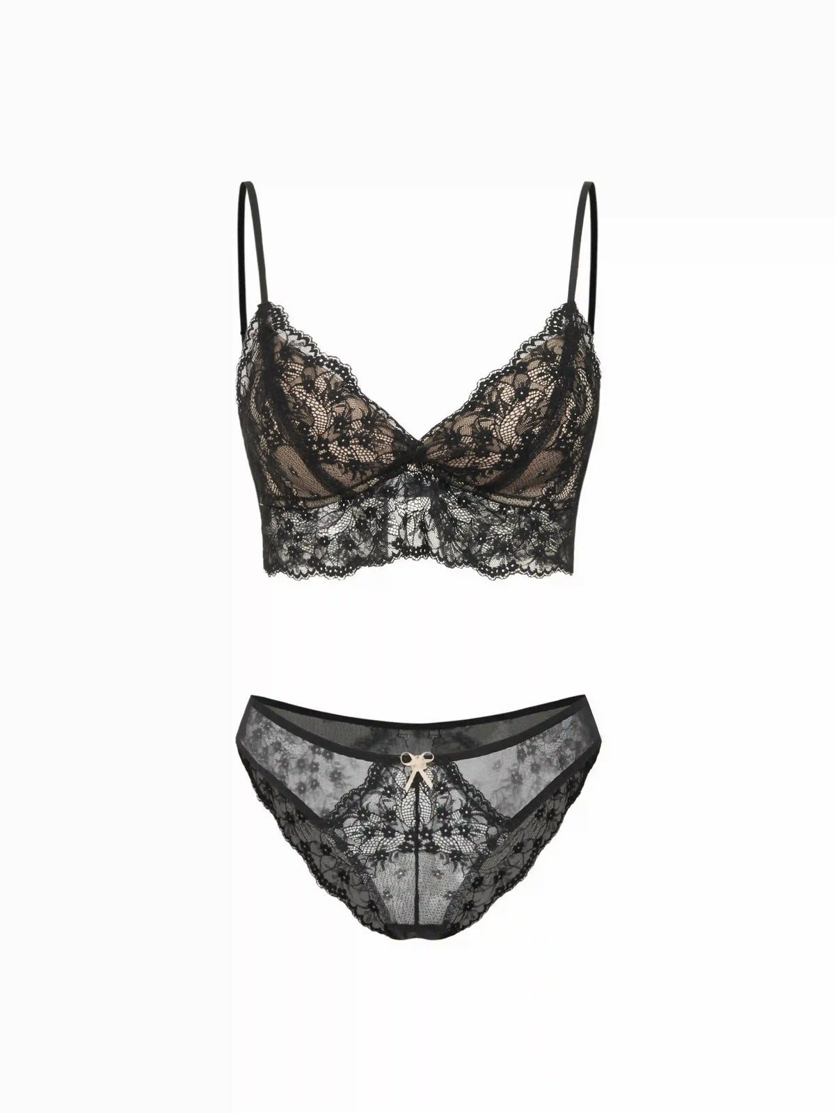 Lace V-Neck Plunge Bra & Mid Rise Briefs Lingerie Set