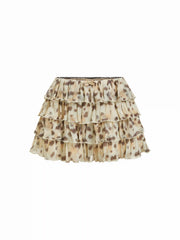 Mesh Low Rise Deer Print Bowknot Layered Mini Skort