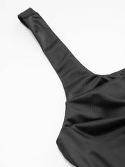 Satin Sculptural Square Neck Ruched Mermaid Maxi Dress