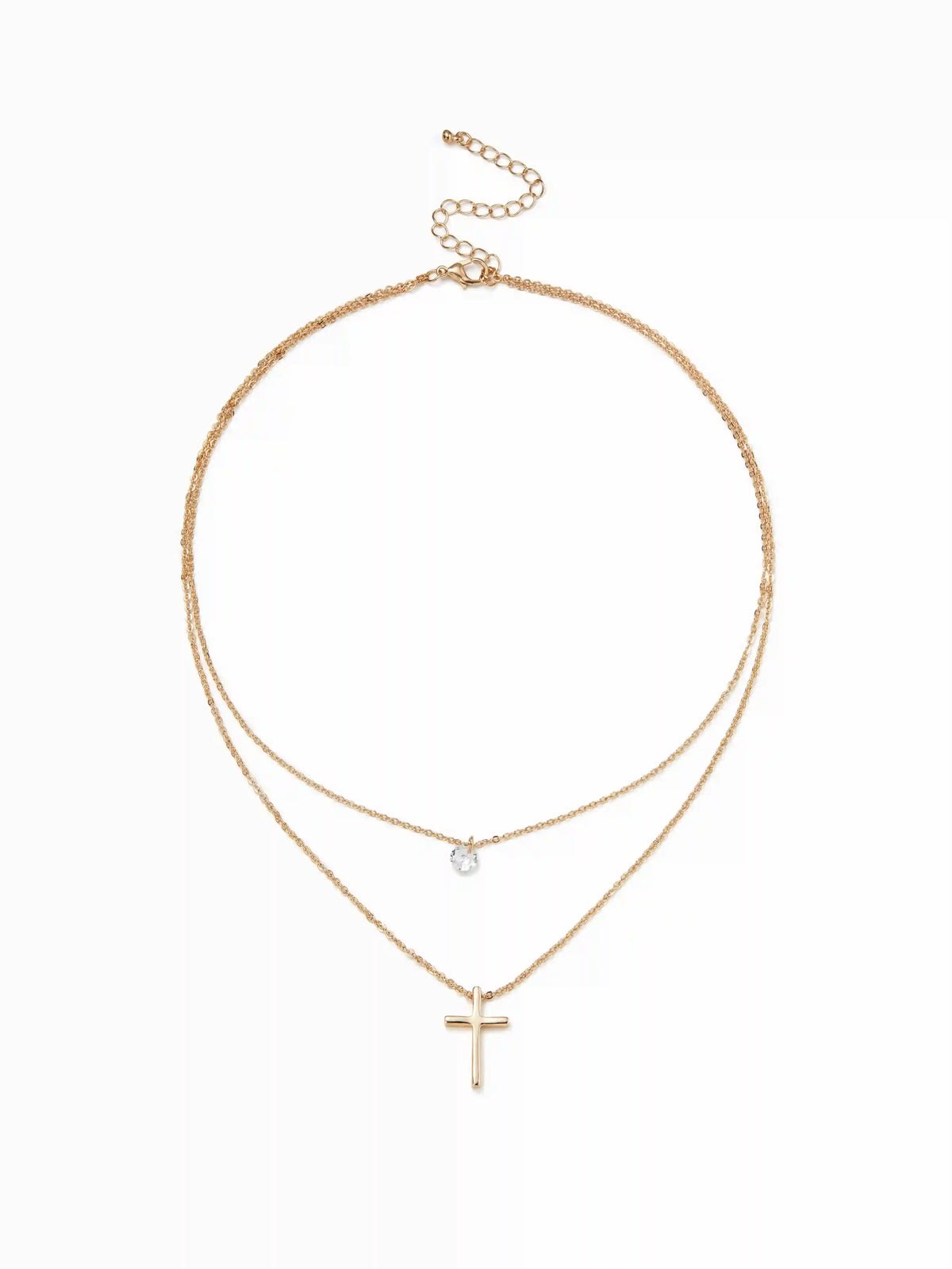 RHINESTONE & CROSS LAYERED NECKLACE