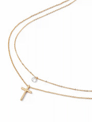 RHINESTONE & CROSS LAYERED NECKLACE