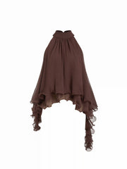 Chiffon Halter Neck Ruffle Hem Oversized Blouse