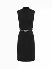 Knit Stand Collar Belted Midi Dress