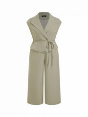 Collar Peplum Waist Tie Front Straight Leg Jumpsuit Curve & Plus