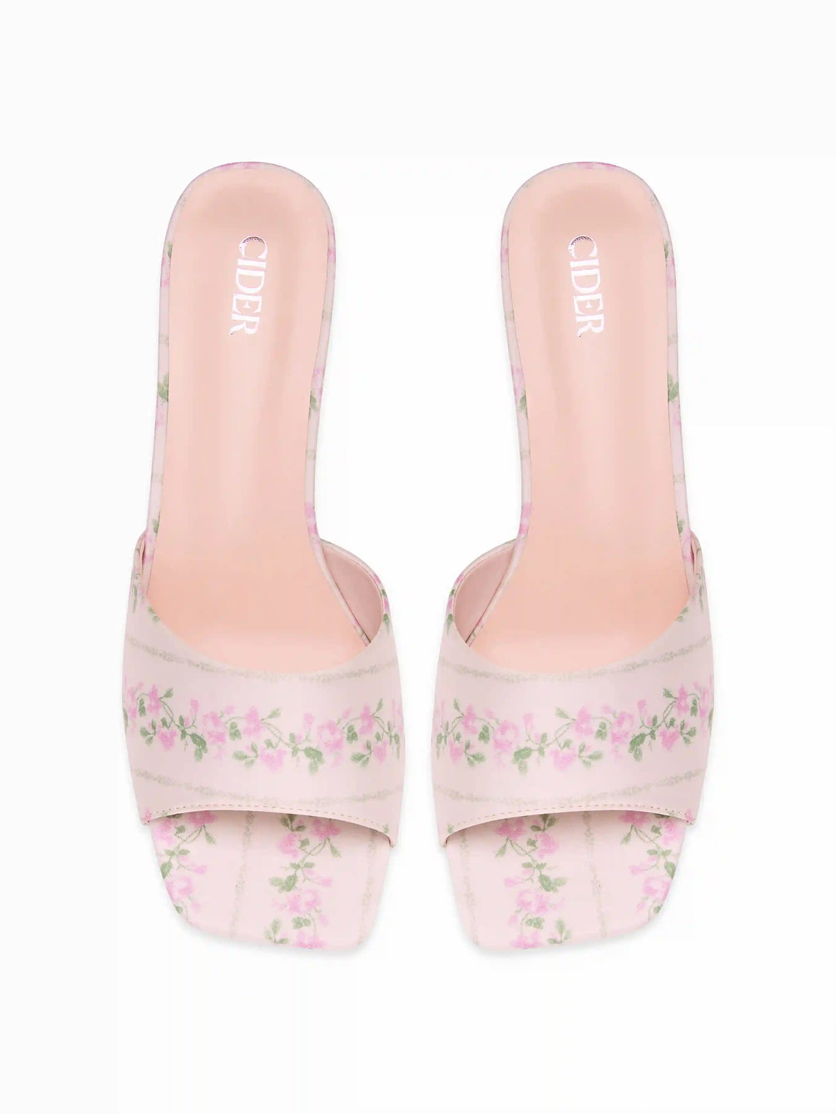 FLORAL PATTERN CHUNKY HEEL SANDALS