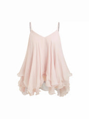 Chiffon Ruffle Hem Knotted Layered Mesh Cami Top Curve & Plus