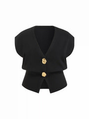 Knit V-Neck Dolman Sleeve Vest Curve & Plus