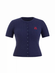 Cable Knit Cherry Embroidery Top Curve & Plus