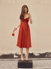 Cotton-blend Sculptural U-neckline Ruffled Lace Up Flared Maxi Dress