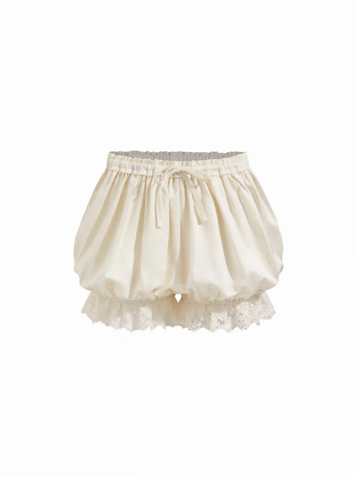 Lace Trim Bubble Hem Mid Rise Bloomer Shorts