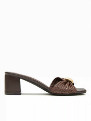 WOVEN BOWKNOT CHUNKY HEELED SANDALS