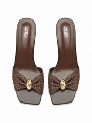 WOVEN BOWKNOT CHUNKY HEELED SANDALS