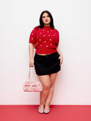 Knit Heart Pattern High Neck Top Curve & Plus