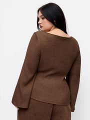 Boat Neck Textured Side Knotted Ruched Top Curve & Plus
