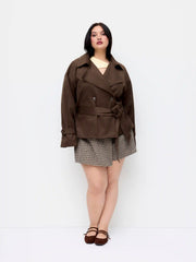 Suede Double Breasted Trench Coat With Belt Curve & Plus