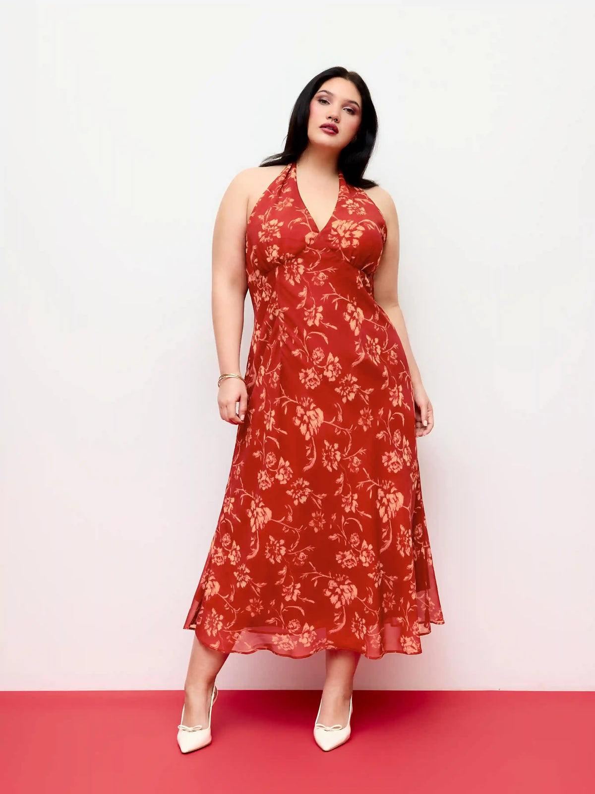 Chiffon Sweetheart Floral Tie Back Mermaid Maxi Dress Curve & Plus
