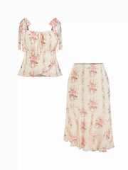 Floral Bowknot Cami Top & Mid Rise Maxi Skirt Set Curve & Plus