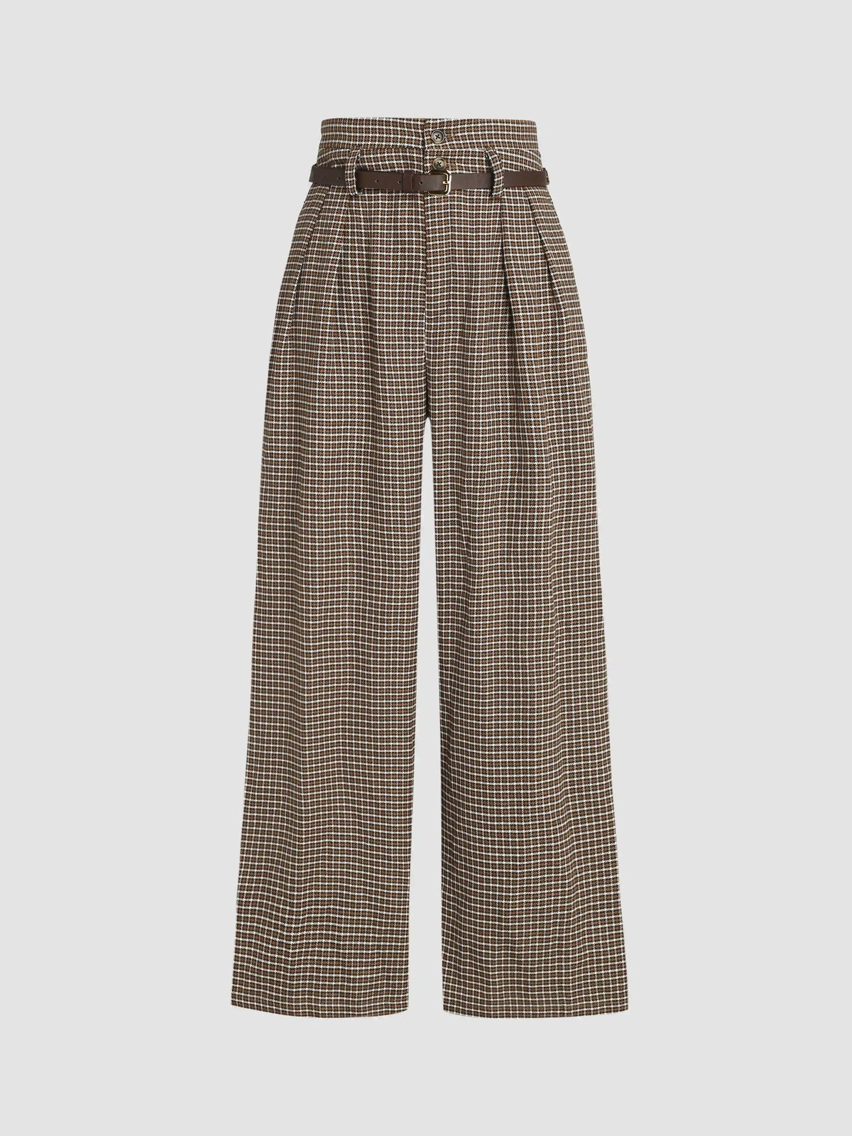 Belted High Rise Houndstooth Trouser