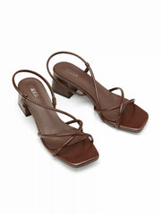 STRAP SQUARE TOE CHUNKY HEEL SANDALS