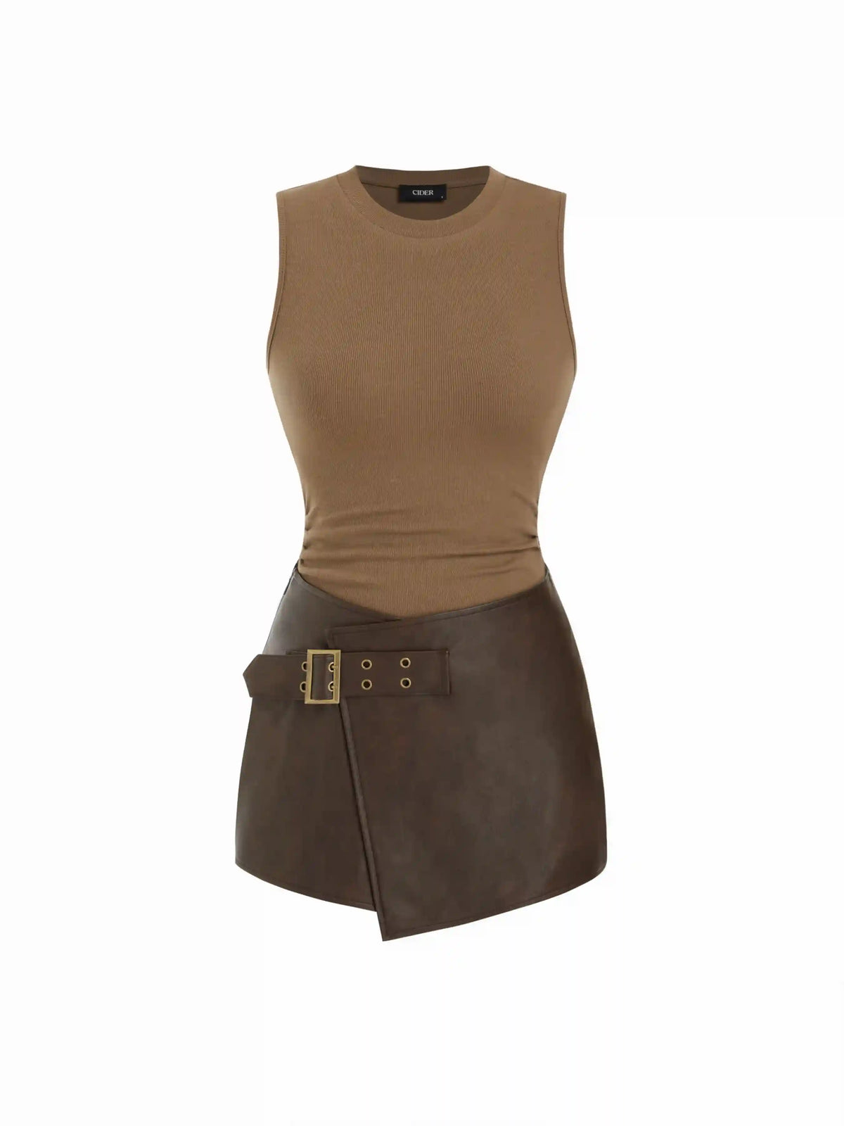 Cotton-blend Ruched Bodysuit & Belted Asymmetrical Skirt Set