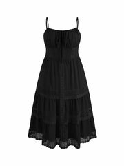 Woven Lace Trim Corset Tiered Cami Ruffle Maxi Dress Curve & Plus