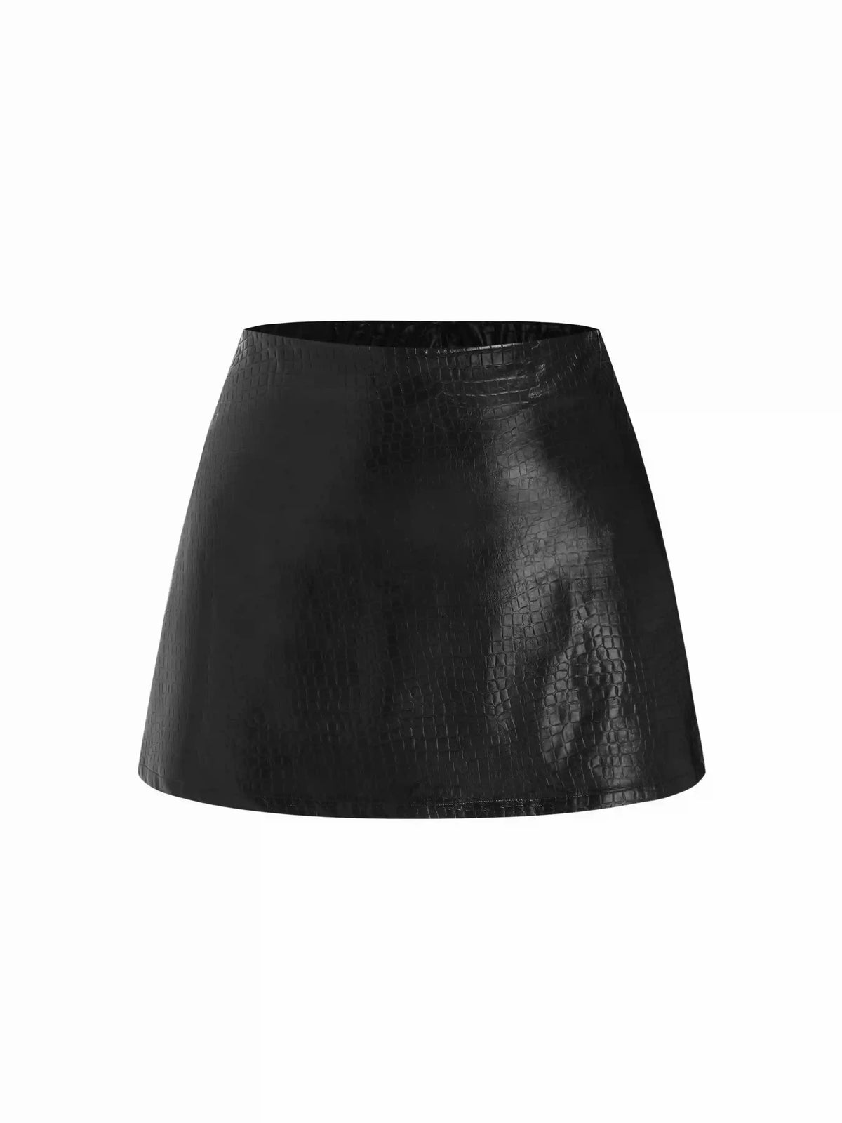 Faux Leather Mid Rise Crocodile Pattern Mini Skort Curve & Plus