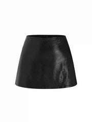 Faux Leather Mid Rise Crocodile Pattern Mini Skort Curve & Plus