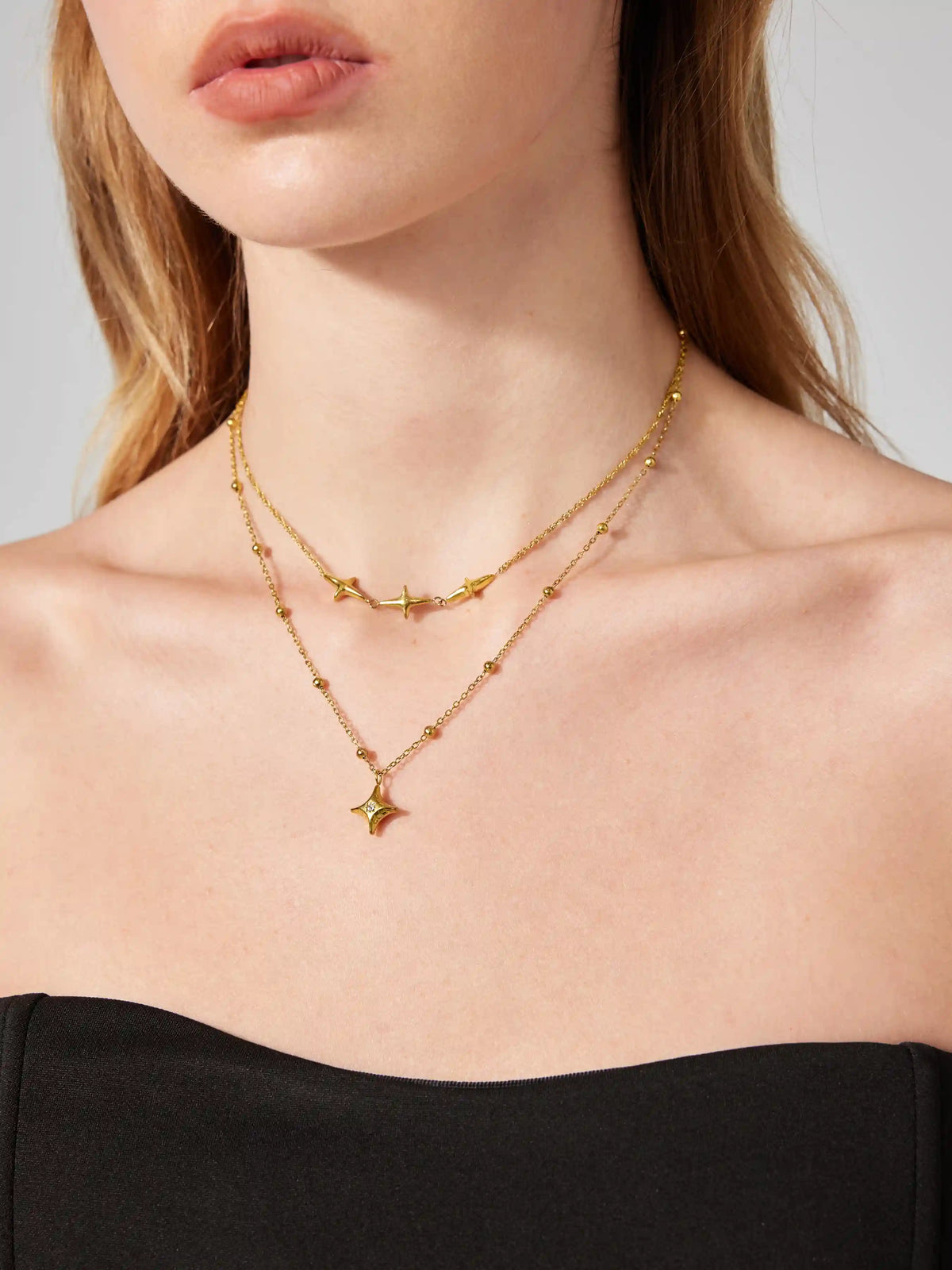 18K GOLD PLATED STAINLESS STEEL STAR LAYERED NECKLACE